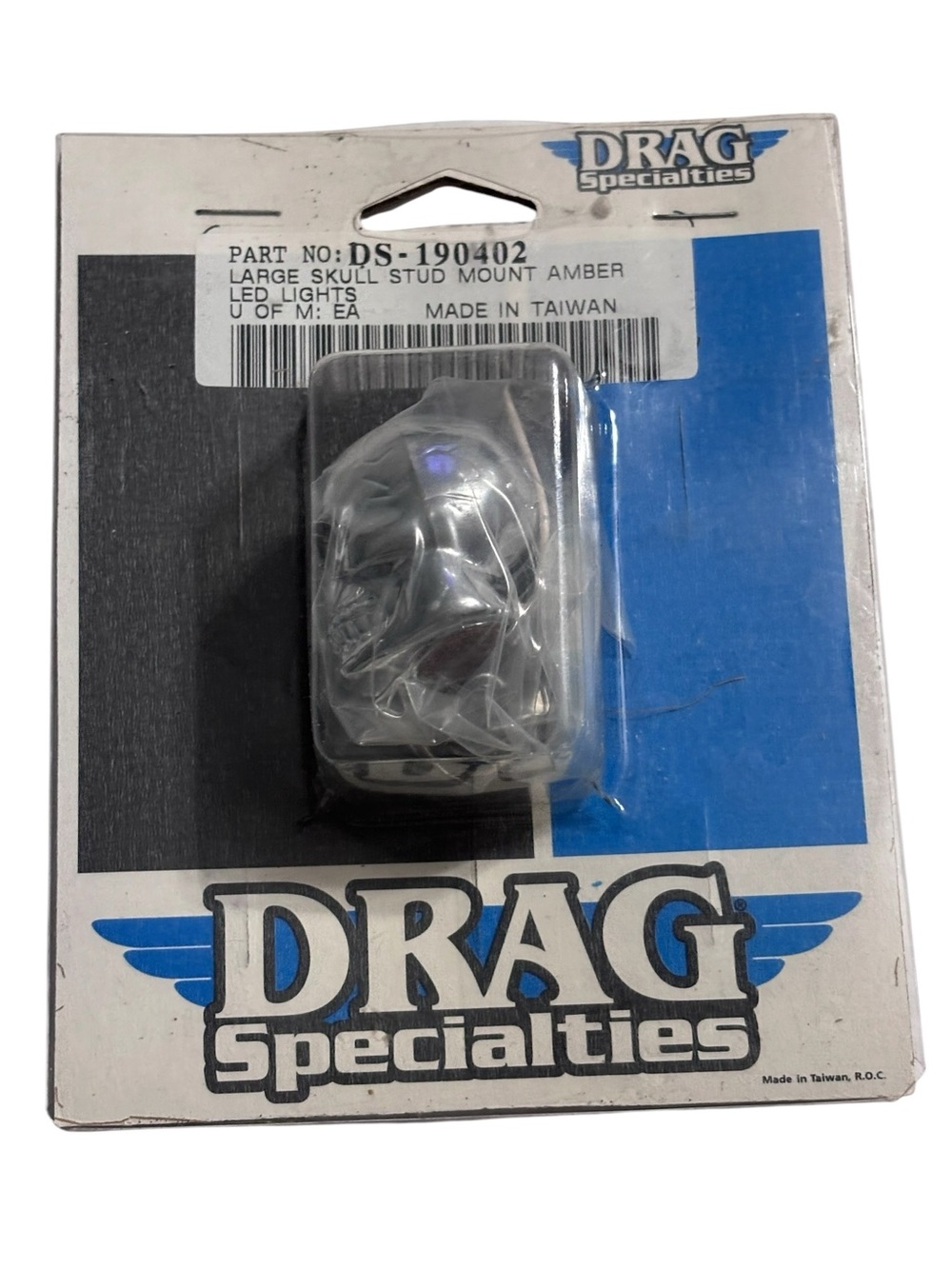 Vintage/NOS Drag Specialties DS-190402 Large Skull Stud-Mount Amber LED Light